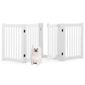 30 Inch Tall 4-Panel Freestanding Pet Gate Wooden Dog Fence