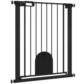 30"-32" Extra Wide Pet Gate Barrier with Small Door, 35"H Dog Gate with Safety Gate Barrier, Stair Pressure Fit, Black